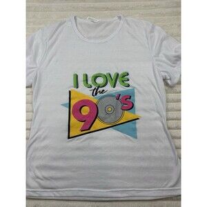 I Love The 90's Slogan T Shirt Retro Party Wear Fancy Dress Women White Top M